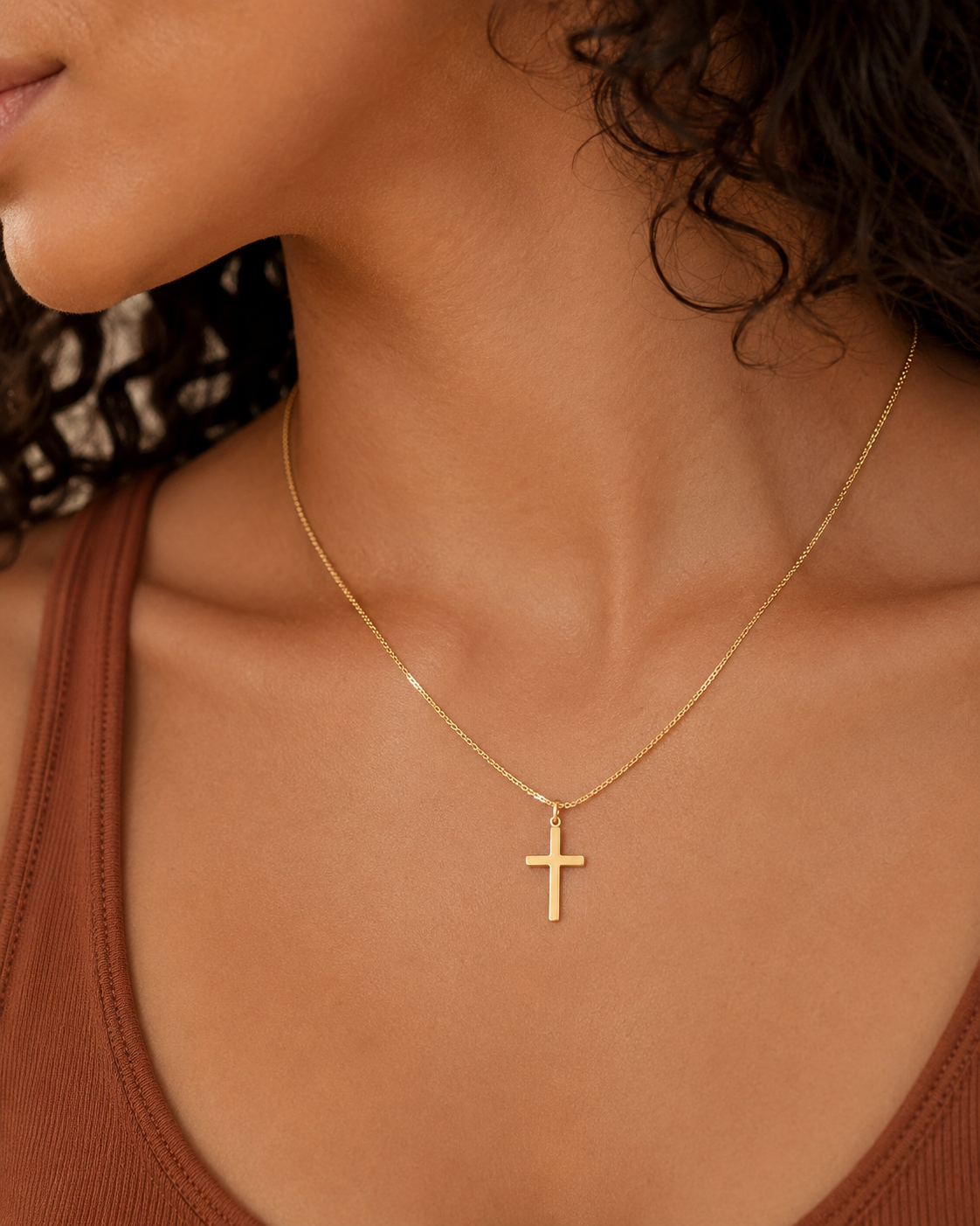 Women’s Golden Cross Pendant Necklace – Timeless Minimalist Faith Jewelry