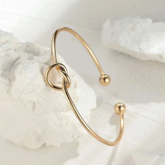 Minimalist Love Knot Cuff Bracelet – Gold & Silver Open Bangle
