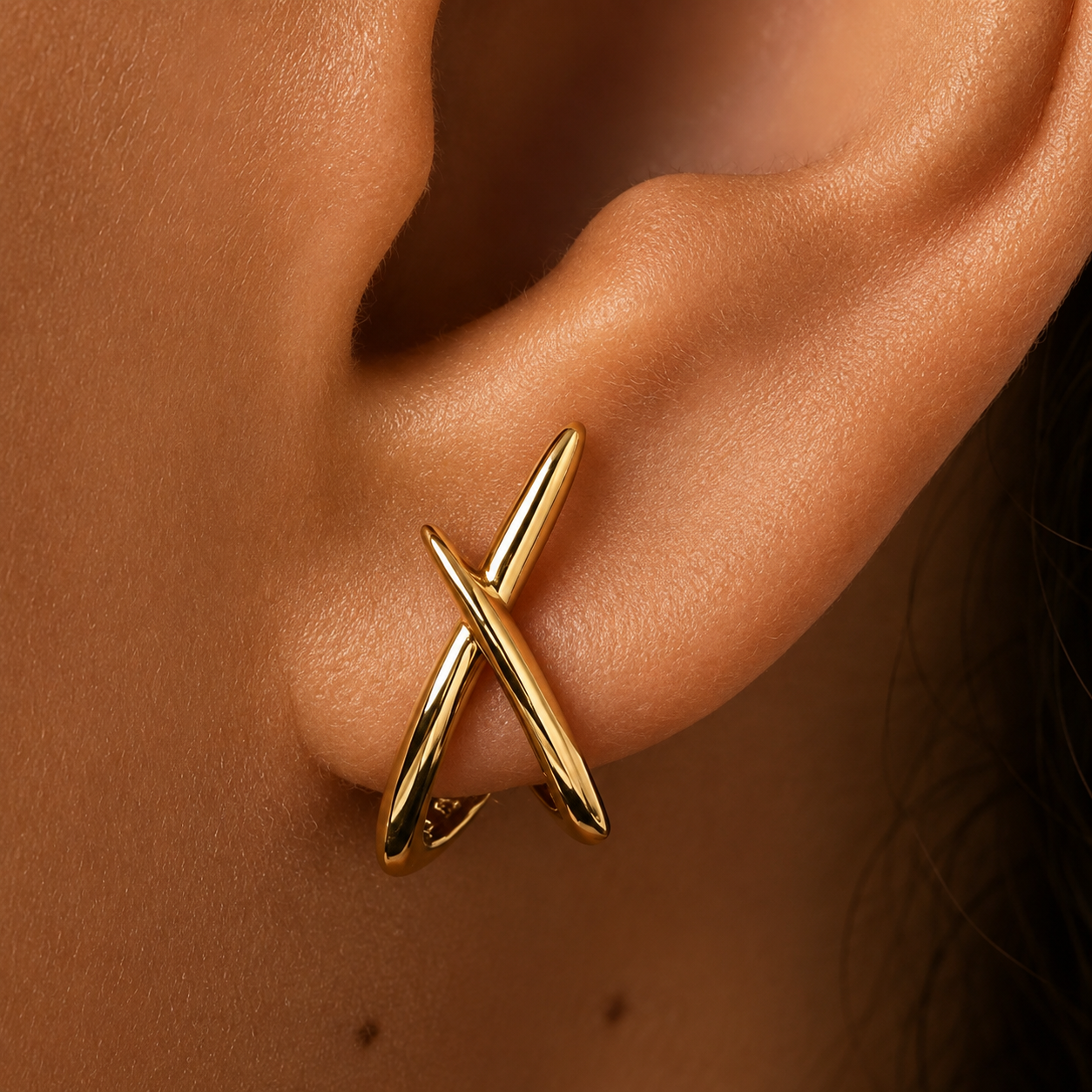 Golden Crossed Sparkle Crystal Earrings – Elegant Everyday Jewelry