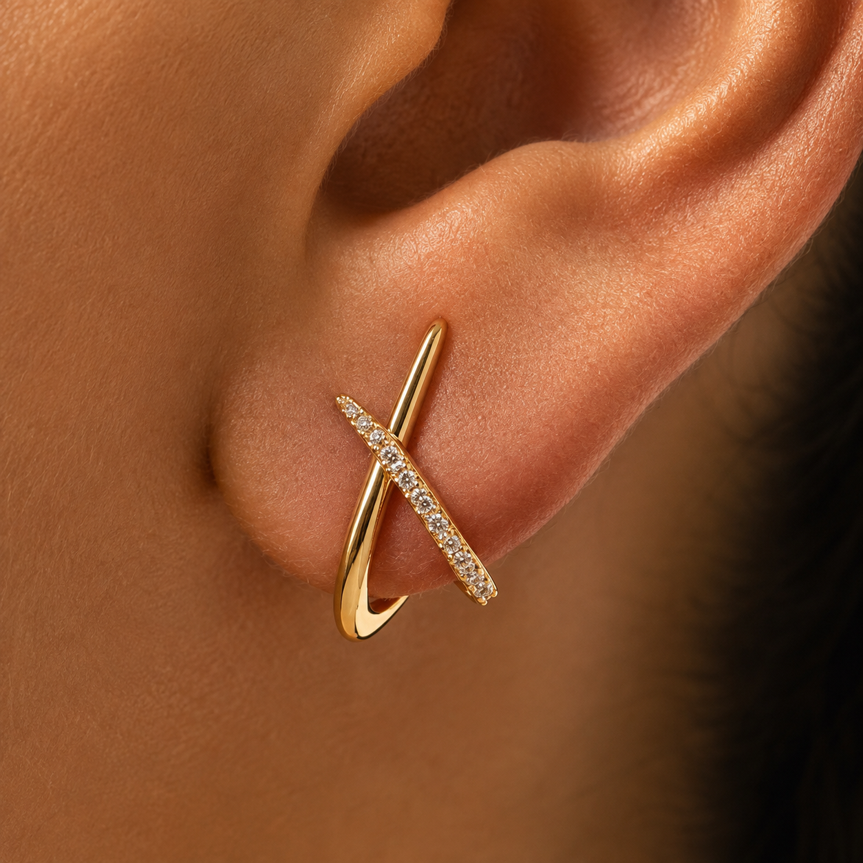 Golden Crossed Sparkle Crystal Earrings – Elegant Everyday Jewelry