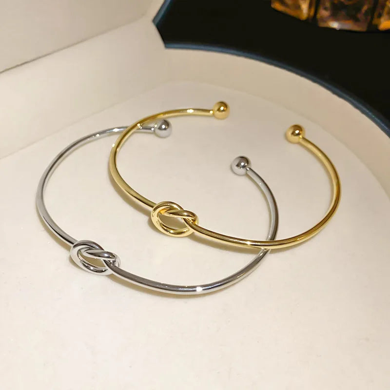 Minimalist Love Knot Cuff Bracelet – Gold & Silver Open Bangle