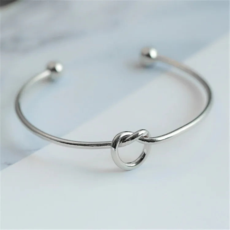Minimalist Love Knot Cuff Bracelet – Gold & Silver Open Bangle